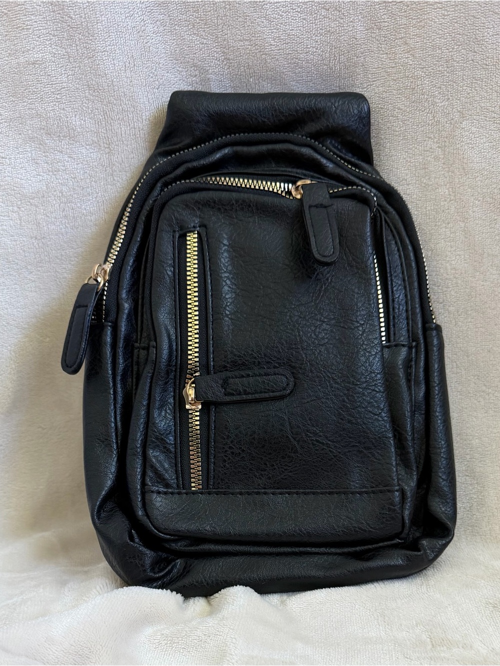 Black Faux Leather Crossbody Bag with Gold Hardware